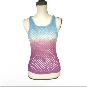 SALE Story of Lola Blue Purple Gradient Open Crochet Mesh Tank Top Festival OS